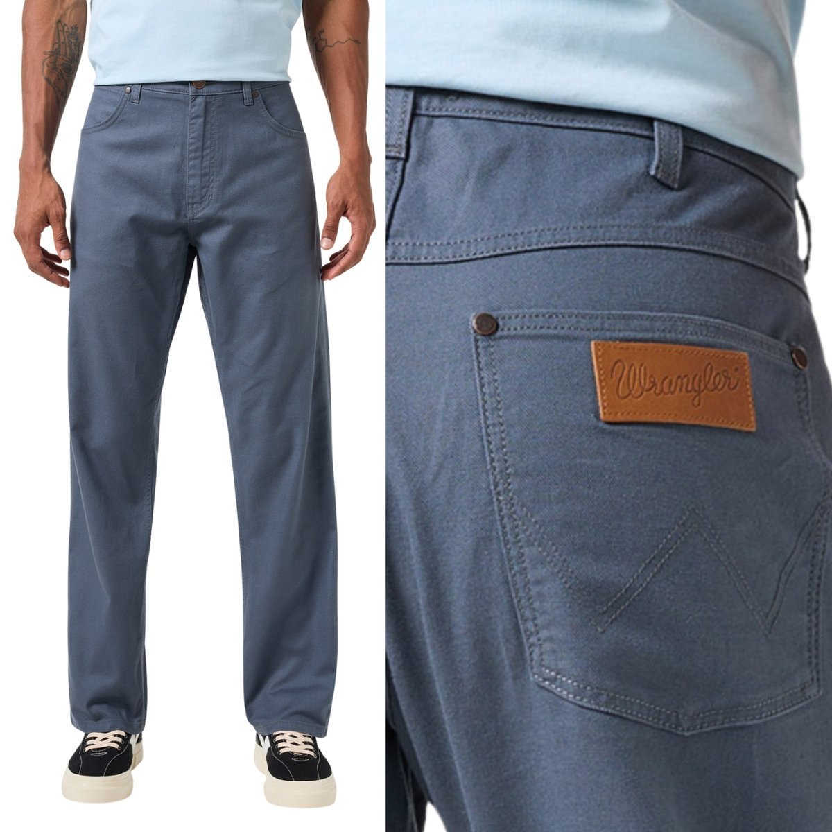 Wrangler FRONTIER Turbulence proste luźne spodnie bawełniane + len W32 L32