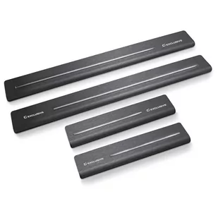 Nakładki progowe do Volkswagen Polo IV 9N 2001-2008 Hatchback 5-drzwiowy - One Line,Czarno-biała satyna - Nakładki progowe - miniaturka - grafika 1