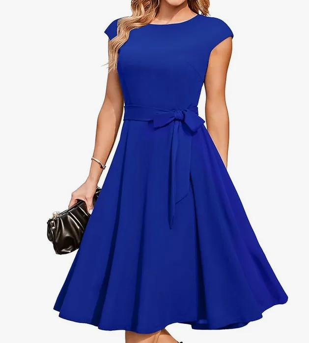 Sukienka elegancka chabrowa z paskiem na wesele imprezę przyjęcie midi r.XL
