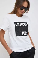 Koszulki sportowe damskie - Guess t-shirt bawełniany damski kolor biały - miniaturka - grafika 1