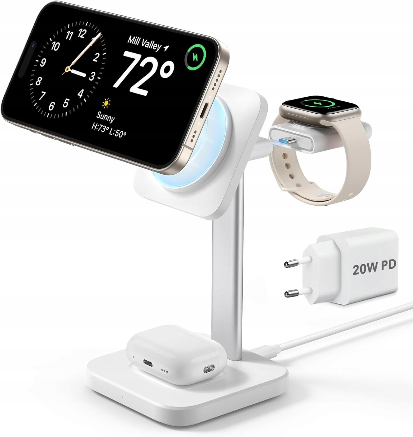 Bezprzewodowa stacja ładująca Esr Qi2 3w1 MagSafe Apple Watch 15W Biała