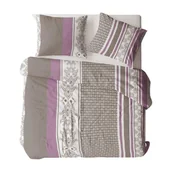 Pościel - Pościel flanelowa 160x200 1862N beżowa wielokolorowa paski na guziki Flanela Komfort - miniaturka - grafika 1