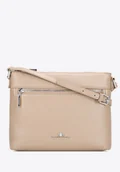 Torebki damskie - Skórzana listonoszka z regulowanym paskiem beżowo - srebrna - miniaturka - grafika 1