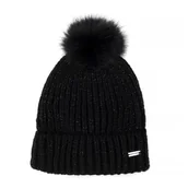 Czapki damskie - Damska czapka o grubym splocie z pomponem czarna - miniaturka - grafika 1