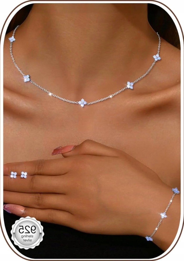 Biżuterii zestaw srebrny regulowany naszyjnik choker bransoletka kolczyki