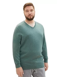 Swetry męskie - TOM TAILOR Sweter męski plus size, 32619 – zielony (Green Dust Melange), 4XL - grafika 1