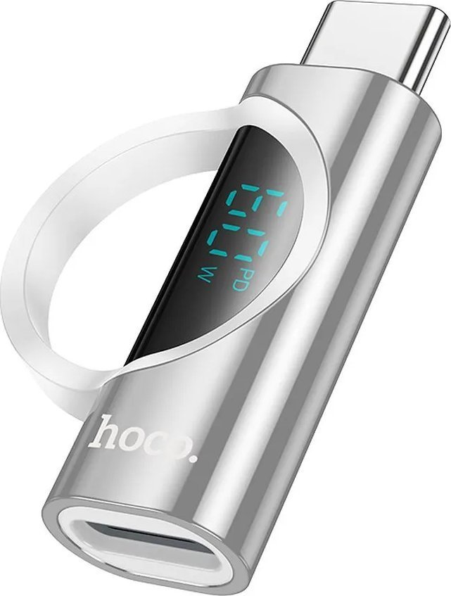 Adapter USB Hoco HOCO adapter Typ C męski do Lightning żeński z wyświetlaczem 3A 60W UA32A srebrny