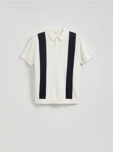 Reserved - Sweter polo w paski - biały - Swetry męskie - miniaturka - grafika 1