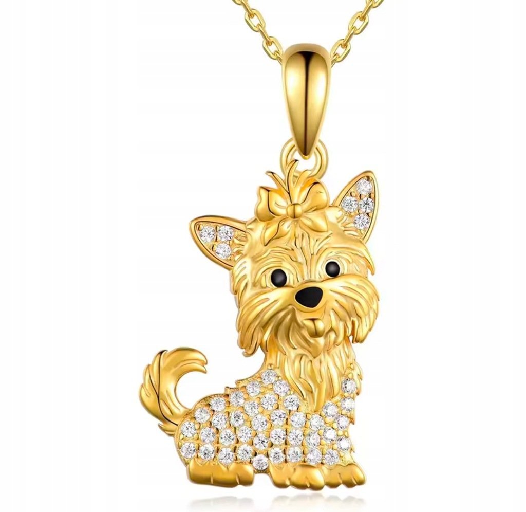 Naszyjnik Wisiorek York z Diamencikami Kryształkami Yorkshire Terrier Pies