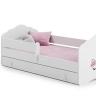 Łóżka dla dzieci i młodzieży - Białe Łóżko Dziecięce 160x80 cm z Rysunkiem Jednorożca, z Szufladą i Barierką – W Zestawie Materac Piankowy, Pełna Konstrukcja 164x88x63 cm - miniaturka - grafika 1