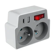 Przedłużacze i rozgałęźniki - DPM Rozgałęźnik 2x2P+USB A USB C - miniaturka - grafika 1