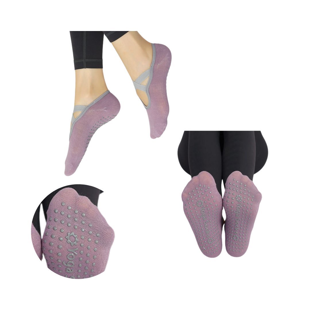 Skarpetki antypoślizgowe do jogi, fitnessu, pilatesu fiolet z gumkami