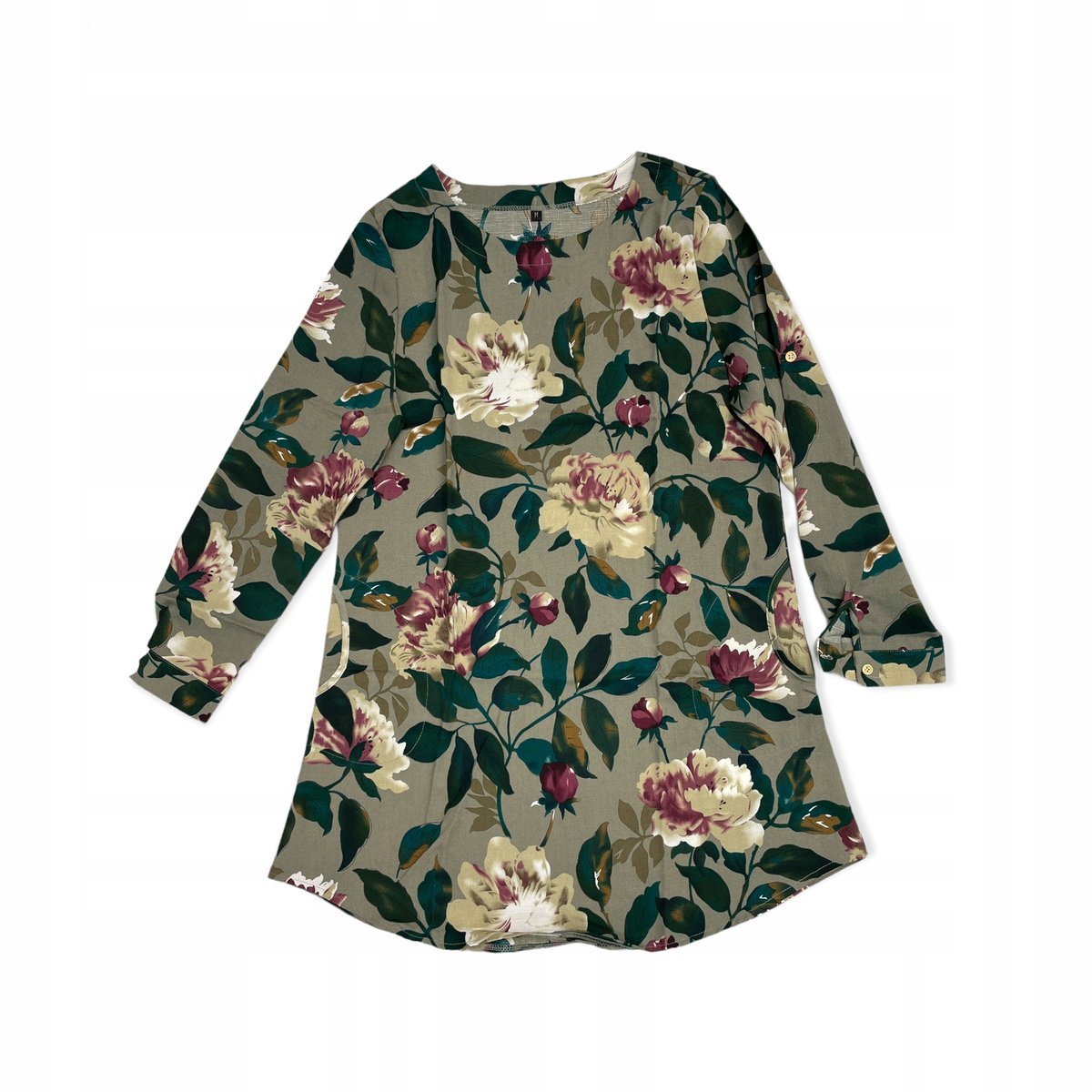 Sukienka tunika damska w kwiaty długi rękaw S