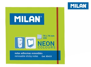 MILAN Karteczki neonowe 75x75 mm zielone 80 sztuk - Szkolne artykuły papiernicze - miniaturka - grafika 3