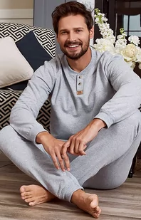 Komplet męski Lider z długim rękawem i długimi nogawkami, Kolor szary melanż, Rozmiar M, Italian Fashion - Intymna - Piżamy męskie - miniaturka - grafika 1