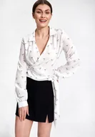 Bluzki damskie - Stylowa BLUZKA damska KOPERTOWA z wiązaną szarfą biała XL - miniaturka - grafika 1