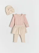 Komplety dla niemowląt - Reserved - Bawełniany komplet z czapką - złamana biel - miniaturka - grafika 1