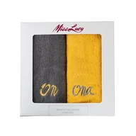 Ręczniki - Ręczniki Miss Lucy zestaw 2 sztuki Mąż Żona 70 x 140 cm ciemnoszary + żółty - miniaturka - grafika 1