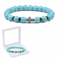 Bransoletki - Modna Bransoletka Turkusowa z Krzyżem + Pudełko - Idealna na Prezent - miniaturka - grafika 1