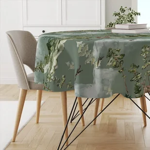 Obrus okrągły WINTER wzór BN50 | Leśny pejzaż na zielonym tle średnica 110 cm - Obrusy i serwetki - miniaturka - grafika 1