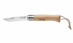 Opinel Scyzoryk No. 8, ze stali nierdzewnej, buk naturalny, z paskiem skórzanym 001321 - Akcesoria turystyczne - miniaturka - grafika 1