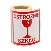 Etykiety do drukarek - MD Labels Naklejki Etykiety Ostrzegawcze Ostrożnie szkło 100szt 5907483450320 - miniaturka - grafika 1