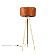 Lampy stojące - QAZQA Lampa podłogowa drewniana z kloszem z tkaniny pomarańczowy 50 cm - Tripod Classic - miniaturka - grafika 1
