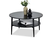 Ławy i stoliki kawowe - OKRĄGŁY CZARNY STOLIK KAWOWY RENNE XL Z PÓŁKĄ NA CZARNEJ PODSTAWIE - miniaturka - grafika 1