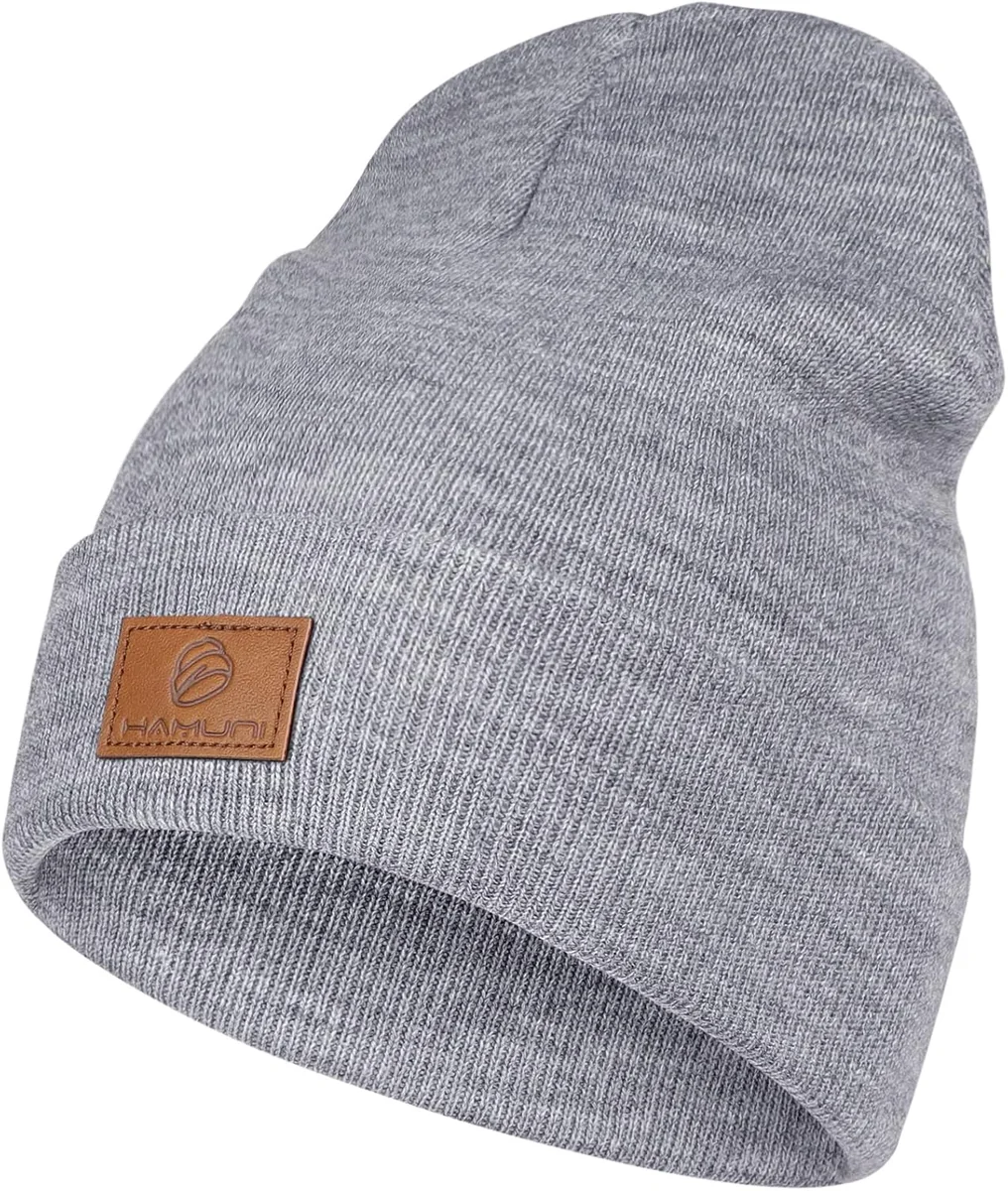 KLASYCZNA CZAPKA ZIMOWA BEANIE UNISEX AKRYLOWA JASNOSZARA