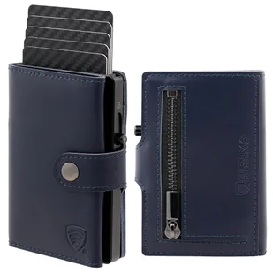 Skórzany portfel męski z kieszenią na bilon oraz aluminiowym etui z wysuwanymi kartami (granatowy) - Etui na dokumenty i karty - miniaturka - grafika 1