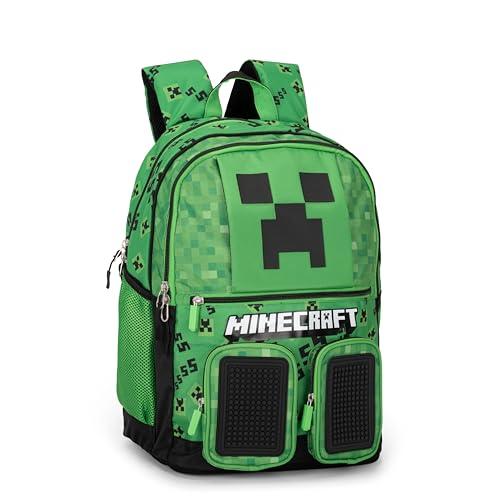 MINECRAFT Oficjalny plecak szkolny Minecraft z 2 dużymi przestrzeniami środkowymi, pojemnymi kieszeniami przednimi, regulowanymi i wyściełanymi paskami na ramię, termoformowany tył i dno, 32 x 43 x 23