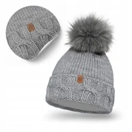 Czapki damskie - Zimowa Czapka Damska PaMaMi Szara Uniwersalna z Ociepleniem i Pomponem - miniaturka - grafika 1