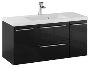 Szafka Wisząca Z Umywalką RON 100 cm D - Czarny Wysoki Połysk - Uchwyty Chromowane - Szafki łazienkowe - miniaturka - grafika 1