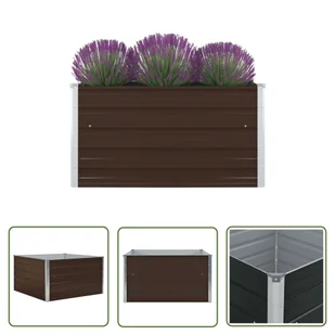 The Living Store Donica do podniesionej rabaty - 100x100x45 cm - stal - brązowa - Skrzynia Do Podniesionej Grządki - Donice - miniaturka - grafika 1