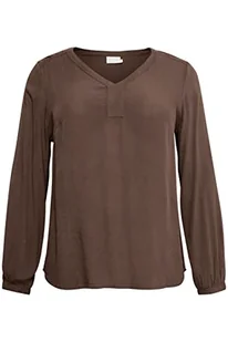 Kaffe Curve Plus Size Damska bluzka z długim rękawem V-Neck Regular Fit Rounded Hem Damska, Java, 46/du?y rozmiar - Bluzki damskie - miniaturka - grafika 1