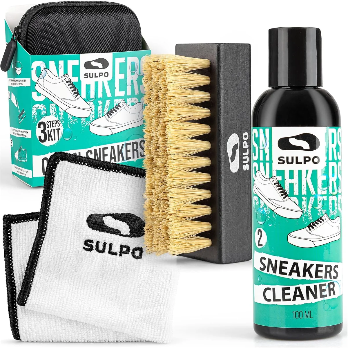 Zestaw do czyszczenia sneakersów pH-neutralny, szczotka i ściereczka