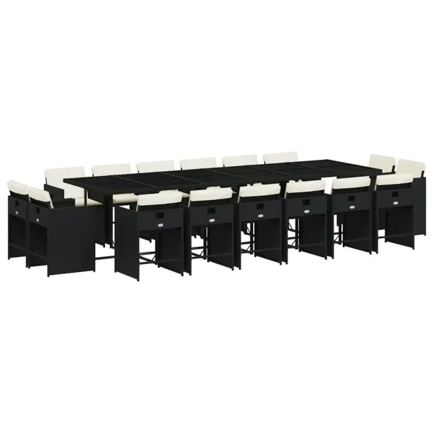 Zestaw mebli ogrodowych z czarnym stołem 330 x 106 x 73 cm, 16 krzeseł z