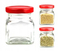 Pojemniki kuchenne - 3x pojemniki szklane słoiki na przyprawy 120 ml z czerwoną zakrętką fi 53 - miniaturka - grafika 1