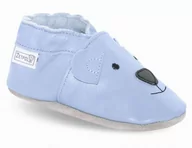 Buty dla dziewczynek - ZETPOL kapcie dziecięce skórzane paputki gumka niebieskie Miś - miniaturka - grafika 1