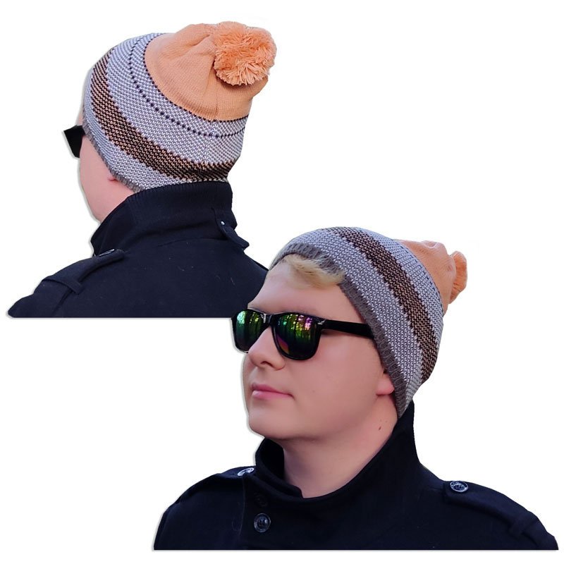 CZAPKA męska ZIMOWA JESIENNA NORWESKI WZÓR z pomponem