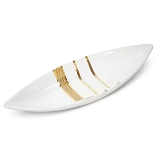 Patera Ceramiczna Łódka Dora 40X14X7 Biała + Złota - Tace i patery - miniaturka - grafika 1