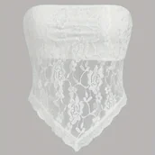 Inne - TEMU Bluzka damska z poliestru z koronkową lamówką, marszczonymi detalami, luźnym krojem, półprzezroczysta, w stylu Y2K, nadająca się do prania w - miniaturka - grafika 1