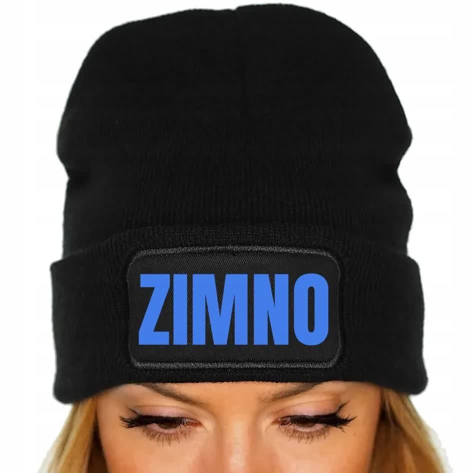 CZAPKA JESIENNA BAWEŁNIANA ZIMOWA CIEPŁA CZARNA ZIMNO NAPISY ZABAWNE WZORY