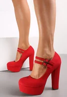 Czółenka - Czerwone Czółenka z Dwoma Paseczkami Słupkiem i Platformą Zoii - Renee - miniaturka - grafika 1