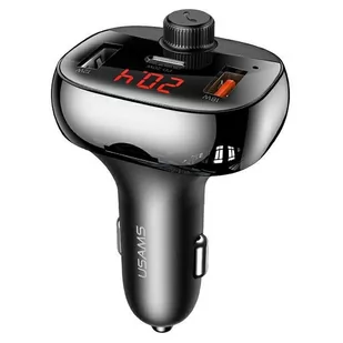 USAMS Zestaw głośnomówiący C25 50W z transmiterem FM, Bluetooth, MP3, 2xUSB / USB-C czarny/black CC143TC01 (US-CC143) - Transmitery FM - miniaturka - grafika 1