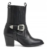 Botki damskie - Pepe Jeans Czarne Botki na Słupku z Klamrą Skórzane 38 Awe - miniaturka - grafika 1