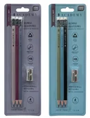 Ołówki - Zestaw ołówków grafitowych 3 szt. + metalowa temperówka Academy - miniaturka - grafika 1