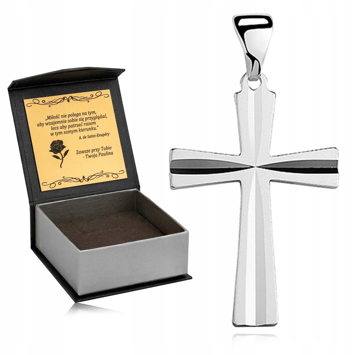 PIĘKNY SREBRNY RODOWANY KRZYŻYK DIAMENTOWANY PREZENT DLA BRATA SYNA WNUKA