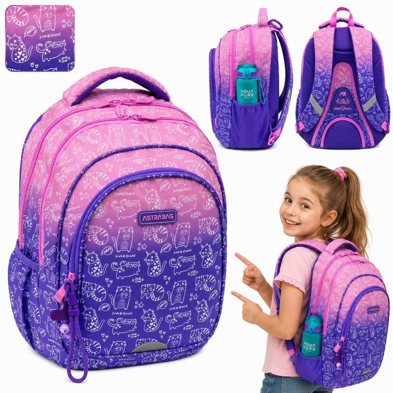 Plecak Szkolny Młodzieżowy Dla Dziewczynki Kitty 27L Klasa 1-3 Astrabag