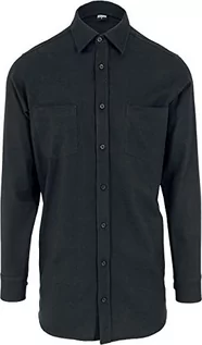 Koszule męskie - Urban Classics Męska koszula z zamkiem błyskawicznym z długim rękawem, flanelowa koszula na czas wolny, Black (Blk/Blk 00017), S - grafika 1